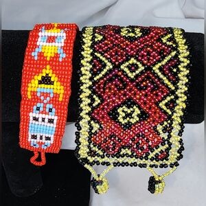 (2) Handmade Seed Bead Bracelets featuring designs 